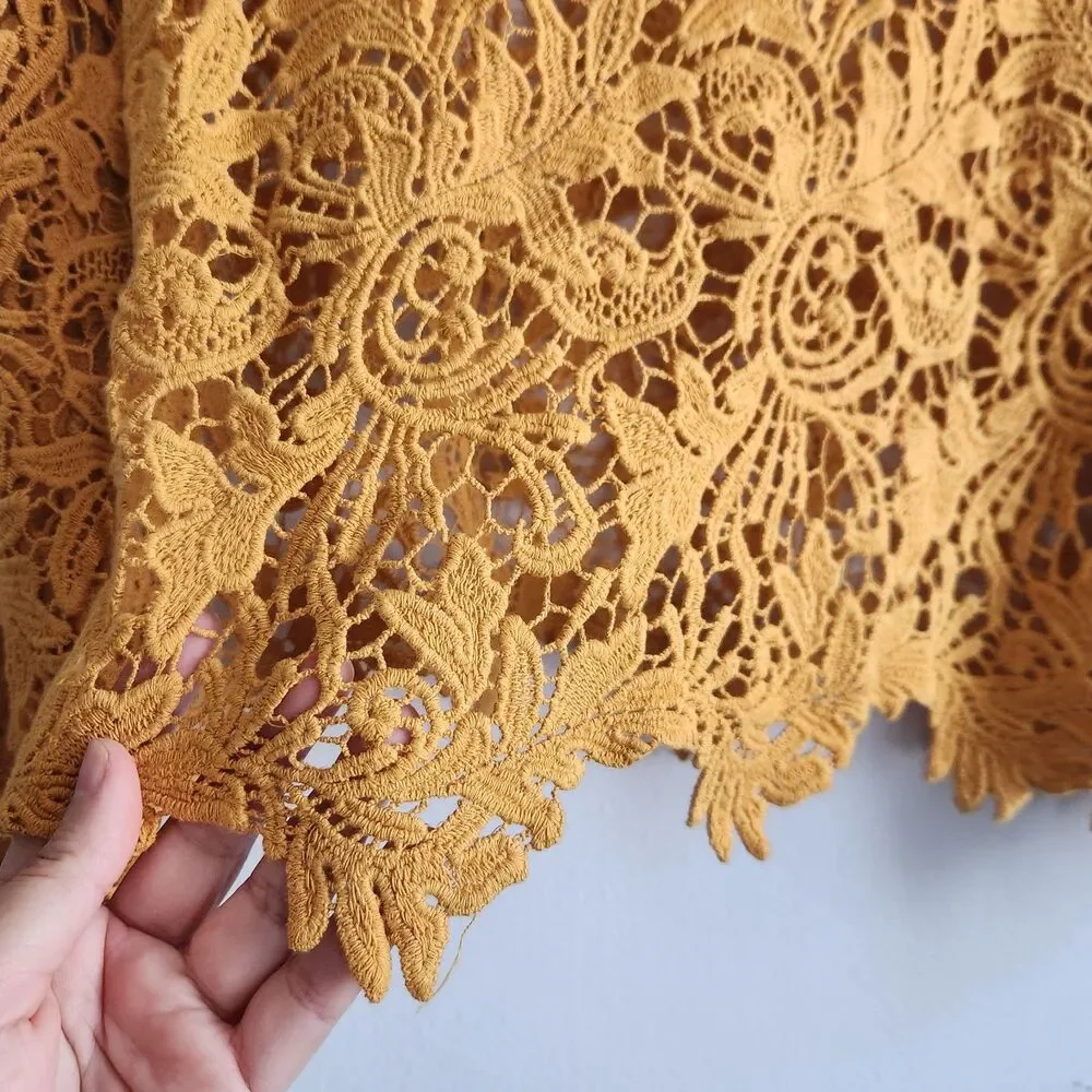 eri + ali  Marigold embroidered lace blouse bell sleeves XXSP romantic festival